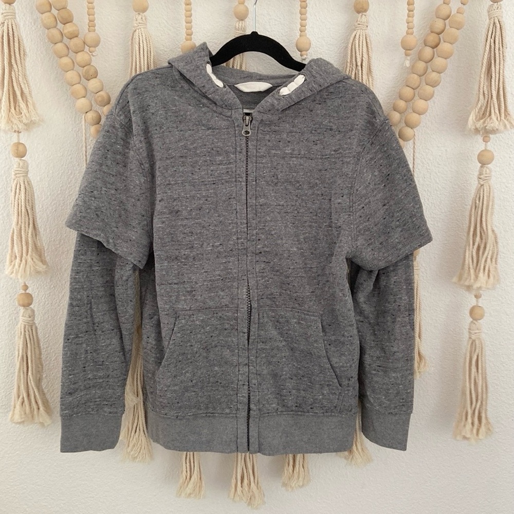 Cat & Jack boys grey zip hoodie sweatshirt light jacket layered size small 6/7